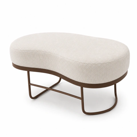 Puff Maya Orgânico com Tecido Bouclé e Base Metálica