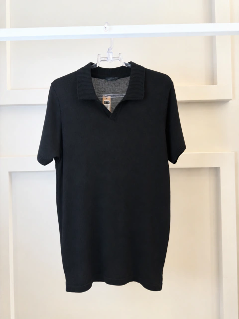 Polo Ogochi Tricot Preta Masculina | Tricô