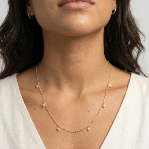 Colar Gargantilha Corrente de Pérolas Banhado a Ouro 18k 60cm | BLZ Acessórios
