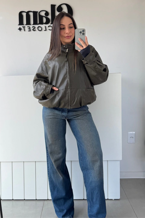 Jaqueta Bomber Couro - Verde Militar