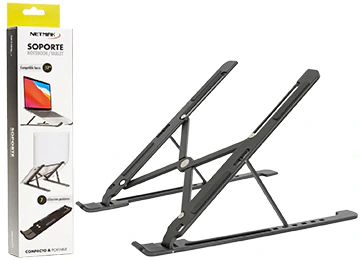SOPORTE PARA NOTEBOOK NETMAK NM-HC75 DE PLASTICO PLEGABLE ANTIDESLIZANTE HASTA 45 GRADOS 7 POSICIONES DIFERENTES HASTA 17 PULGADAS 24X16.5X15.5CM