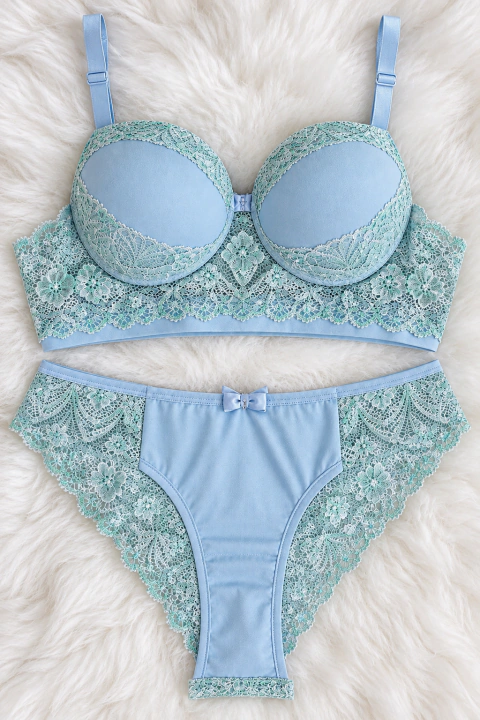 Conjunto Lingerie Azul & Verde-Água