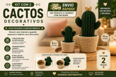 Kit 2 Cactos Decorativos Verde Escuro 12cm E 8cm - comprar online