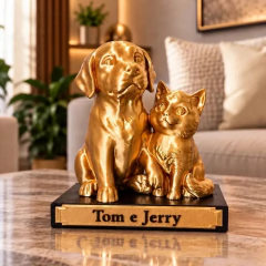 Estatueta Pets Cachorro Gato Personalizado 14,5cm Dourado-escuro - Print E Reprint