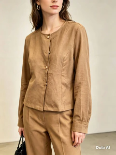 Blusa Feminina Manga Longa Gola Redonda com Botões Frontais - Ayya