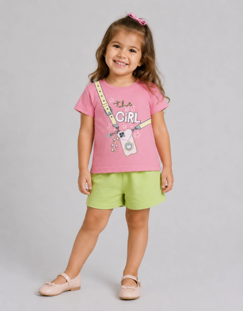 Conjunto Feminino Verão Rosa com Verde