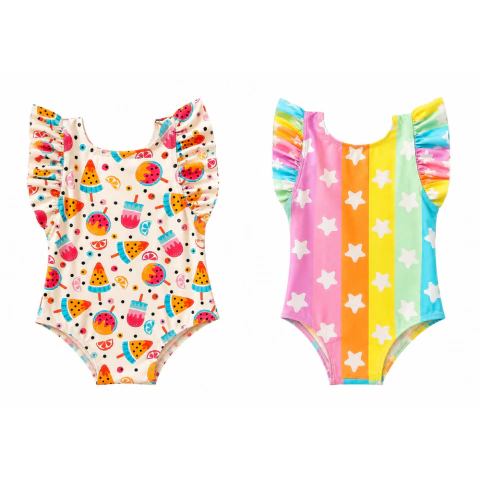 Maiô Infantil Menina com Babado Moda Praia Estampado