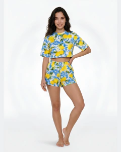 Conjunto Estampado Tropical Com Short Estilo Farm Verão