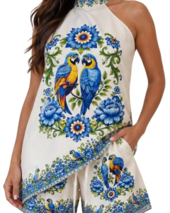 Conjunto Estampado Tropical Arara - Com Short Estilo Farm Verão na internet