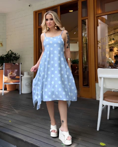 Imagem do Vestido Midi Feminino Alcinha Poá Blogueira Moda Tendência