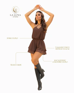 Macaquinho Feminino Frente Única Com Babados Marrom - comprar online