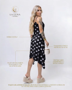Vestido Midi Feminino Alcinha Poá Blogueira Moda Tendência - La Luna Store