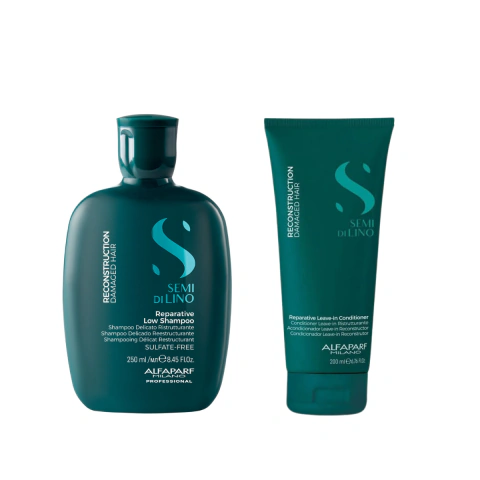Kit Shampoo e Condicionador Leave-In Alfaparf Semi Di Lino Reconstruction Pequeno
