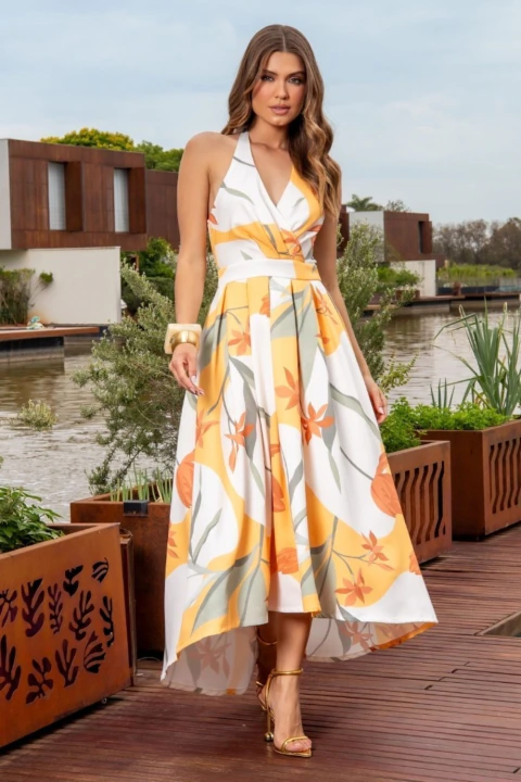 VESTIDO LONGUTE ALFAIATARIA ESTAMPADO