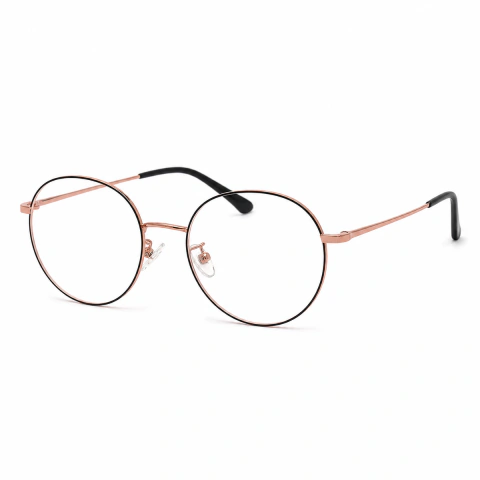 Armação de Óculos Feminino Redondo Rosé com Preto Titanium
