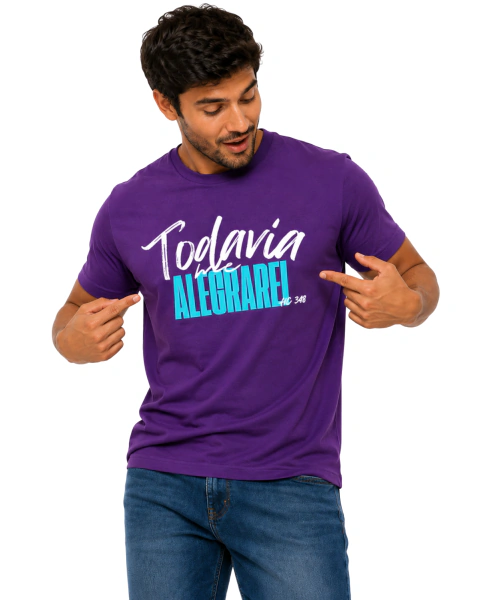 Camiseta Masculina 100% Algodão - Roxa - Todavia me Alegrarei