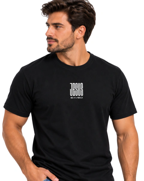 Camiseta Masculina 100% Algodão - Preta - JESUS Saved