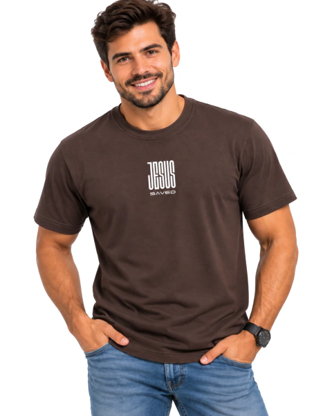 Camiseta Masculina 100% Algodão - Marrom - JESUS Saved