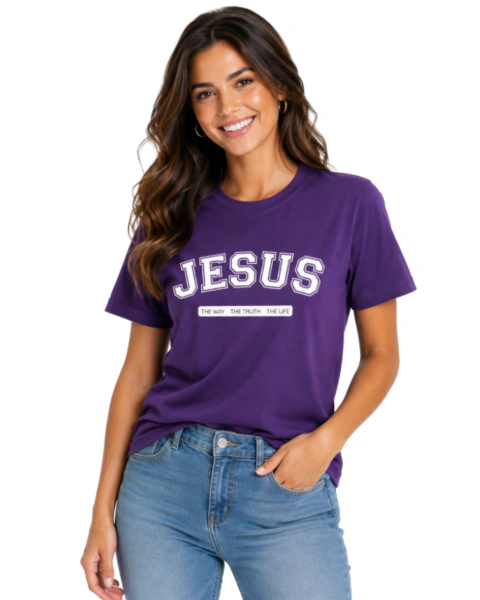 Camiseta Feminina 100% Algodão - Roxa - Jesus - The Way, The truth, The life