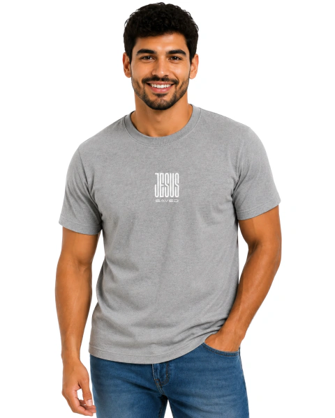Camiseta Masculina 100% Algodão - Cinza - JESUS Saved