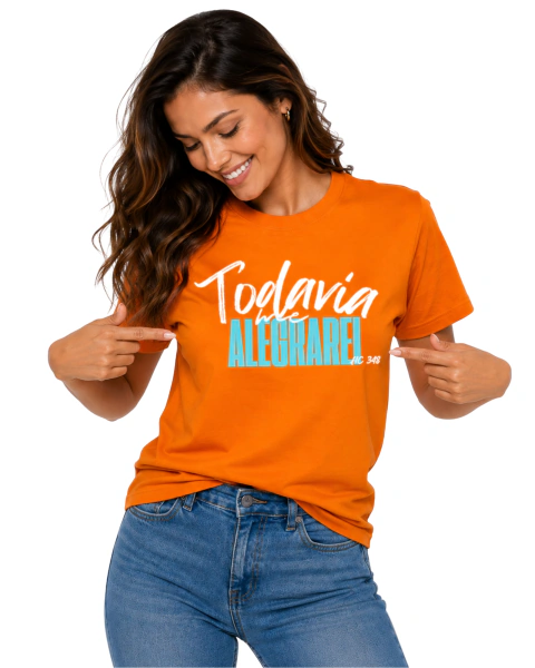 Camiseta Feminina 100% Algodão - Laranja - Todavia me Alegrarei