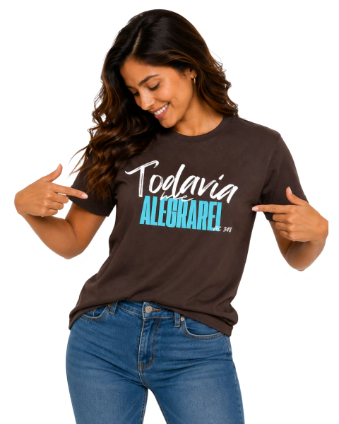Camiseta Feminina 100% Algodão - Marrom - Todavia me Alegrarei