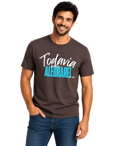 Camiseta Masculina 100% Algodão - Marrom - Todavia me Alegrarei
