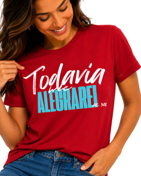 Camiseta Feminina 100% Algodão - Vermelha - Todavia me Alegrarei