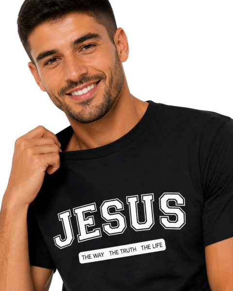 Camiseta Masculina 100% Algodão - Preta - Jesus - The Way, The truth, The life