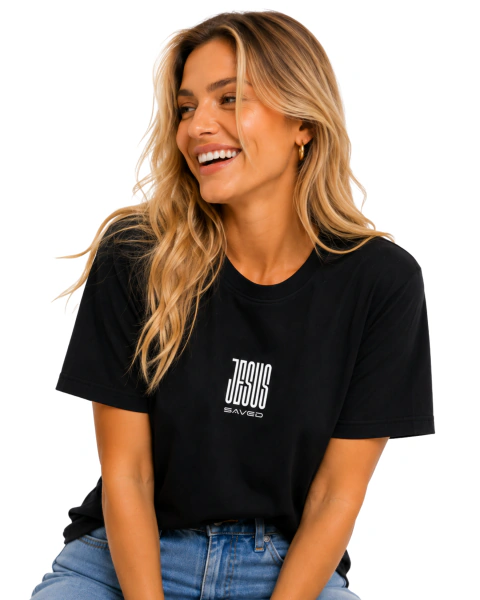 Camiseta Feminina 100% Algodão - Preta - JESUS Saved