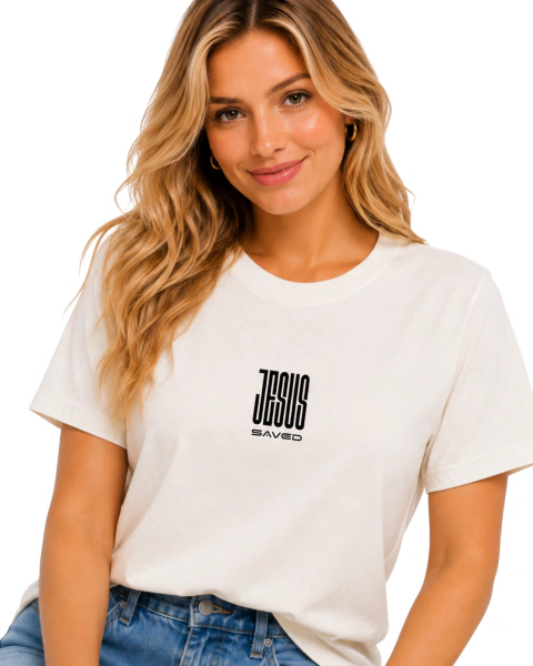 Camiseta Feminina 100% Algodão - Off White - JESUS Saved