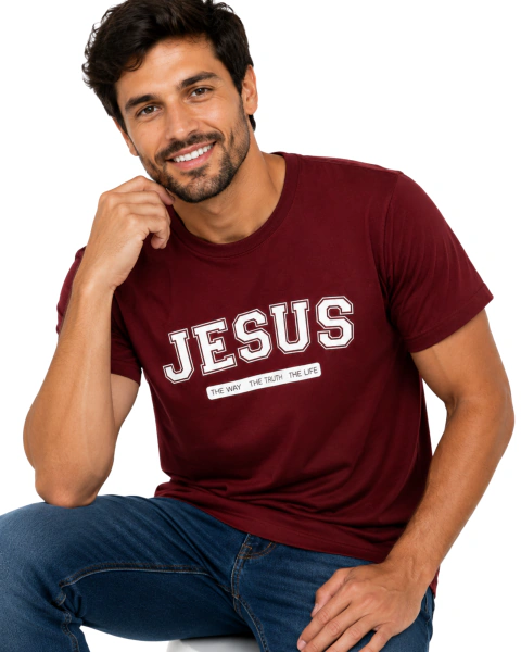 Camiseta Masculina 100% Algodão - Marsala - Jesus - The Way, The truth, The life
