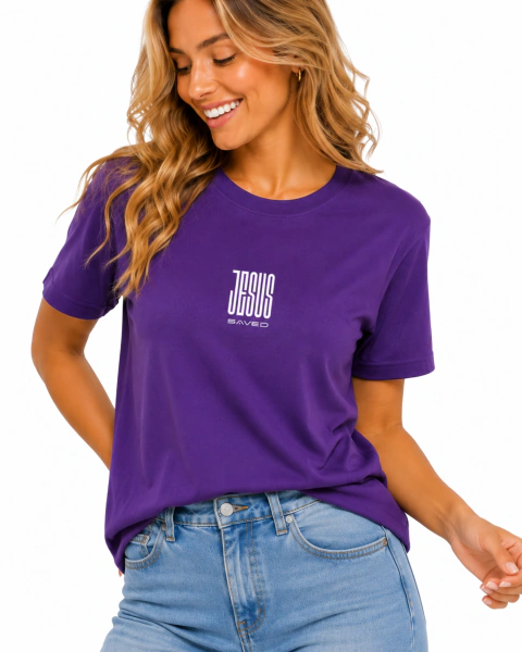 Camiseta Feminina 100% Algodão - Roxa - JESUS Saved
