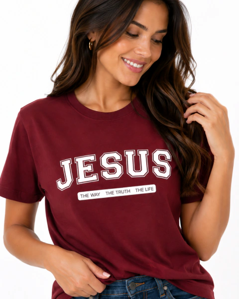 Camiseta Feminina 100% Algodão - Marsala - Jesus - The Way, The truth, The life