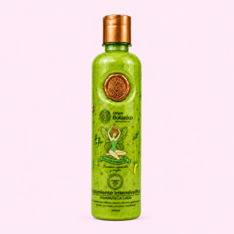 Tratamiento Intensivo Plex Origen Botánico con aguacate, banano y aceite de argán para reparar profundamente el cabello dañado y fortalecer la fibra capilar.