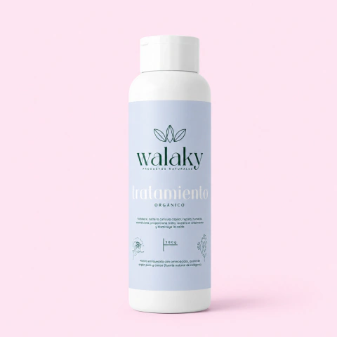 Tratamiento Orgánico Walaky con aceite de argán, colágeno del cacao y aminoácidos para reparar, fortalecer e hidratar el cabello.