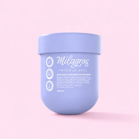 Mascarilla Profesional Reparación Intensiva Milagros de 450 ml con aminoácidos, queratina, biotina y colágeno para reconstruir el cabello dañado.