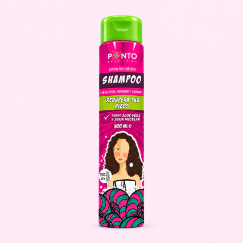 Shampoo Recupera Tus Rizos Ponto 300 ml con aloe vera y agua micelar para limpiar e hidratar el cabello rizado y crespo.