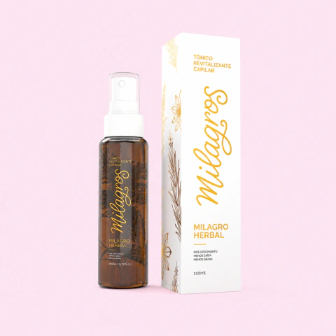 Tónico Revitalizante Capilar Milagro Herbal Milagros de 110 ml con romero para estimular el crecimiento y fortalecer el cabello.