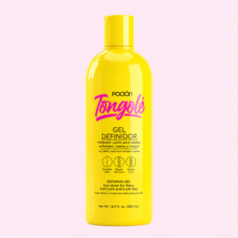 Gel Definidor de Rizos Tongolé La Poción para definir rizos, controlar el frizz y proporcionar fijación flexible sin residuos.