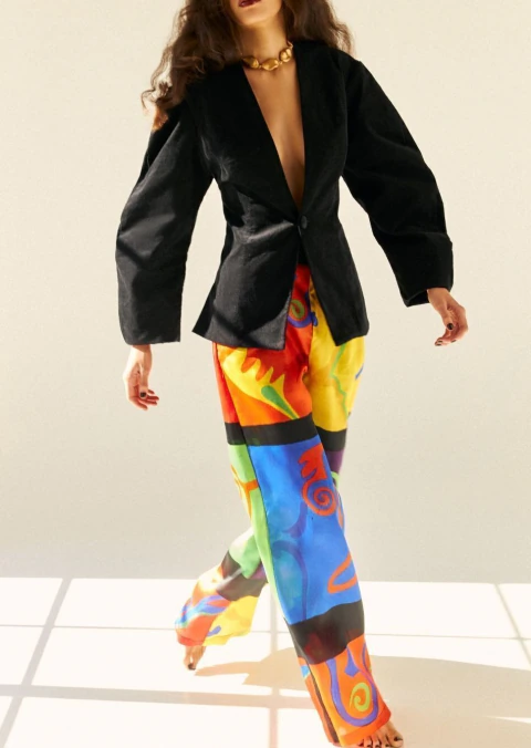 Calça Pantalona Gazar Seda Pintura Athos