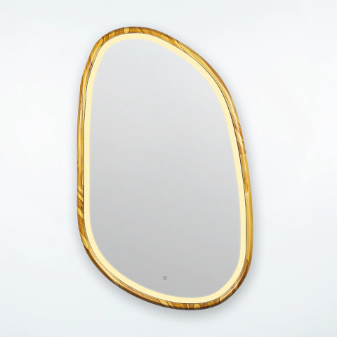 Espelho Orgânico Gávea 110x65 cm de Madeira Maciça Teca LED FRONTAL