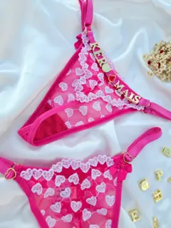 Calcinha fio personalizável tule coração ROSA