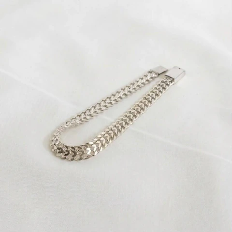 Pulsera Barbada Doble Tejida en Plata Ley .925