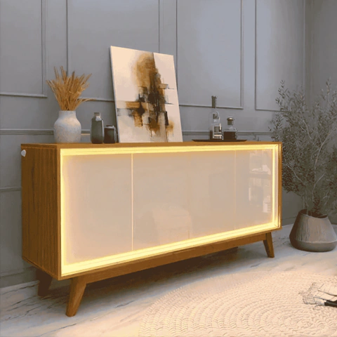 Buffet Requinte Naturale/Off com LED Larg. 1.60m - Gelius