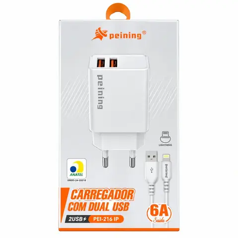 CARREGADOR CEL DUAL USB IPHONE PEI-216 PEINING