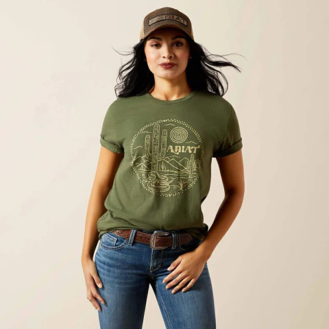 Camiseta Feminina Ariat Manga Curta Desert Snake Verde Cana