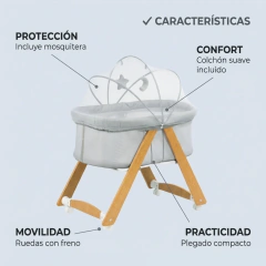 CUNA MOISÉS DE MADERA CON TUL en internet