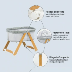 CUNA MOISÉS DE MADERA CON TUL - Comelli Comercial
