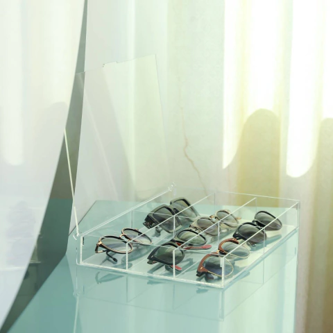Organizador De Óculos em Acrílico com Tampa Basculante - 36x26x6cm